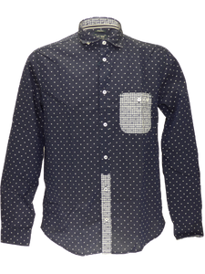 Armani SS15 logoed long sleeved shirt in navy/white fantasy(3XL)