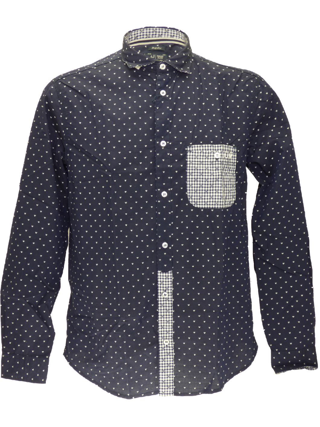 Armani SS15 logoed long sleeved shirt in navy/white fantasy(3XL)