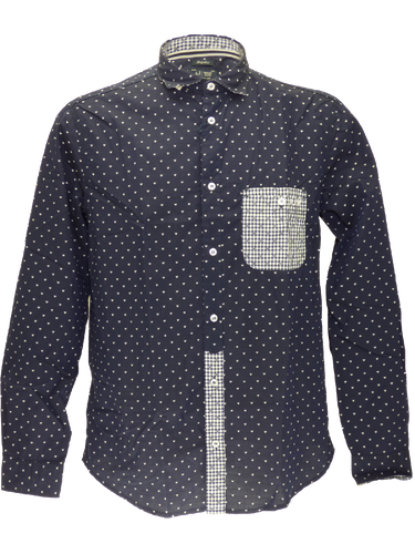 Armani SS15 logoed long sleeved shirt in navy/white fantasy(S)