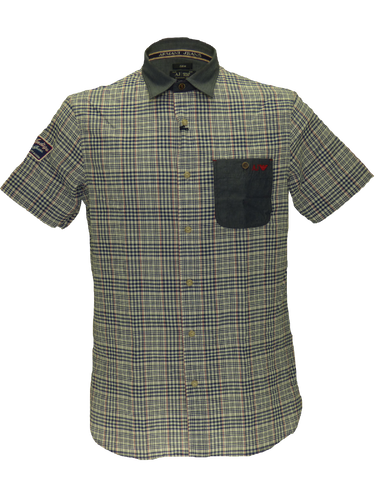 Armani SS15 checked short sleeved shirt in sky/white(3XL)