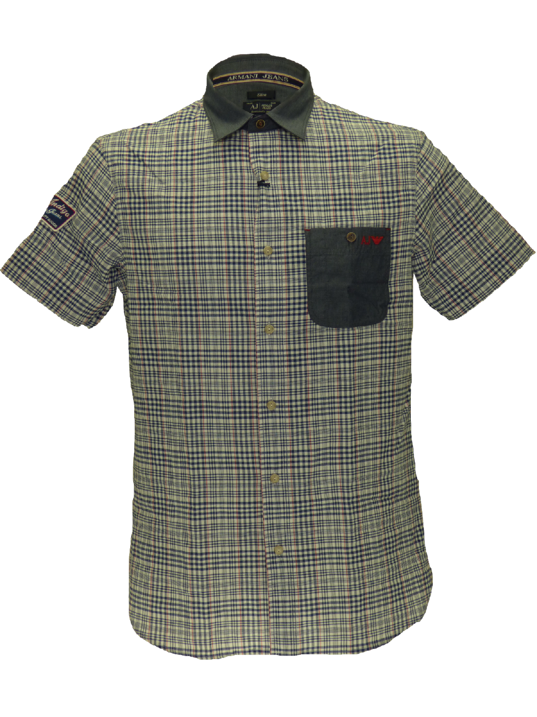 Armani SS15 checked short sleeved shirt in sky/white(3XL)