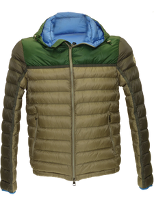 Moncler SS15 two-tone hooded puffa jacket in Grey/Green(II)